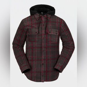 NWT - Volcom MENS FIELD INSULATED FLANNEL JACKET - BLACK PLAID, Size L
